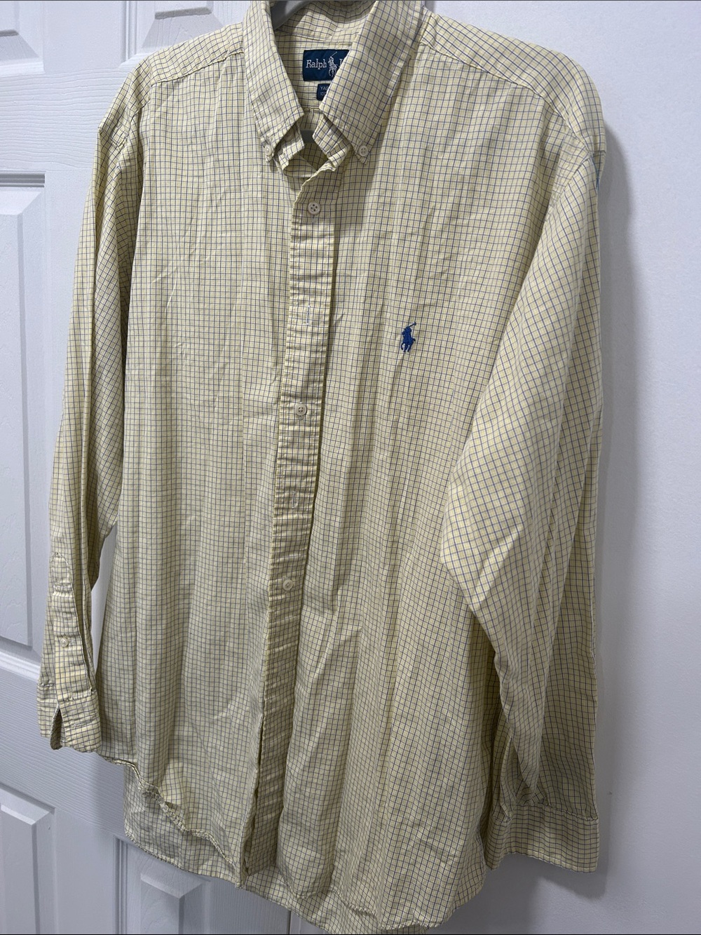 Ralph Lauren Men's Pale Yellow and Blue Check Button-Down Shirt - Picture 7 of 7